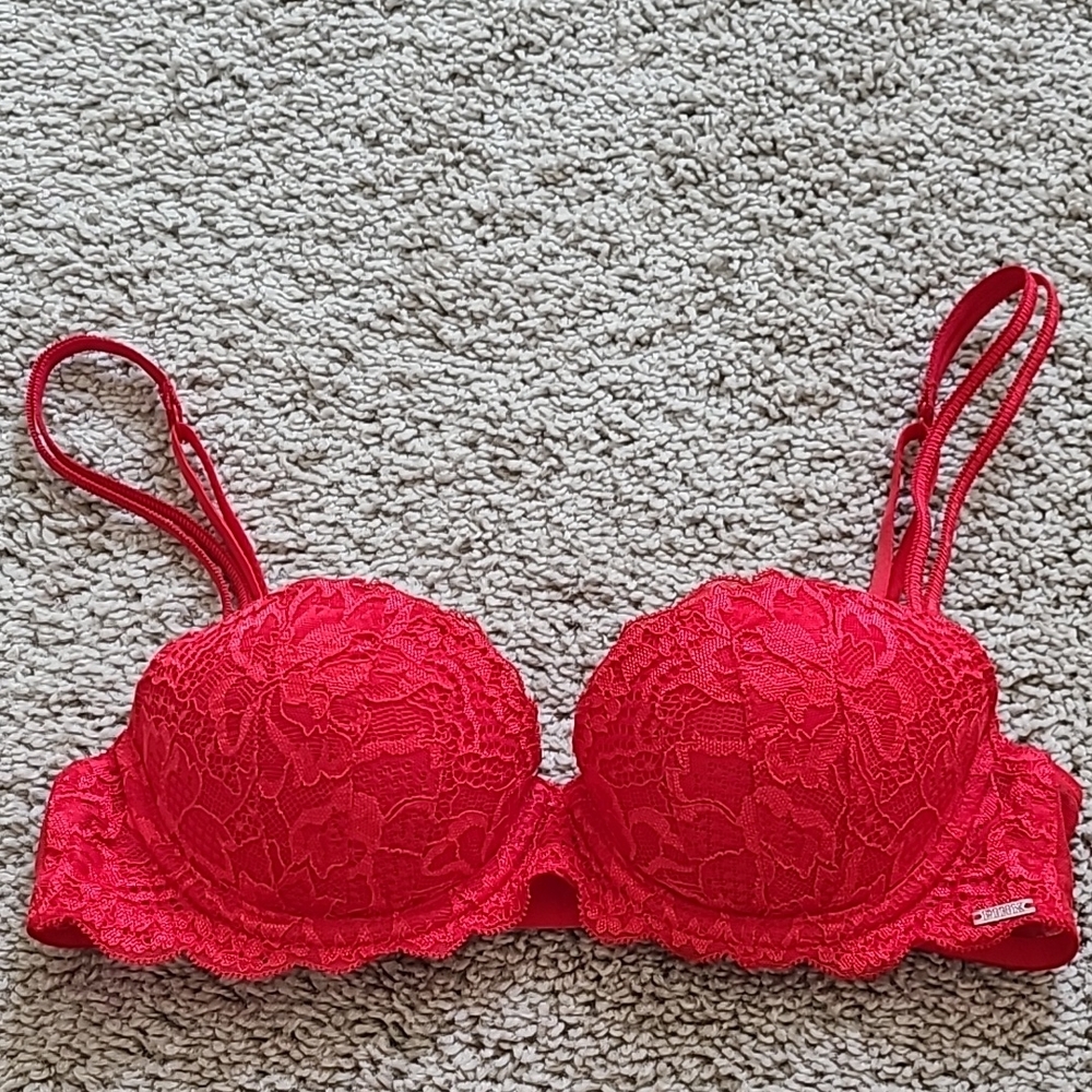 Victoria's Secret Red Lace Mesh Date Push Up Multiway Bra